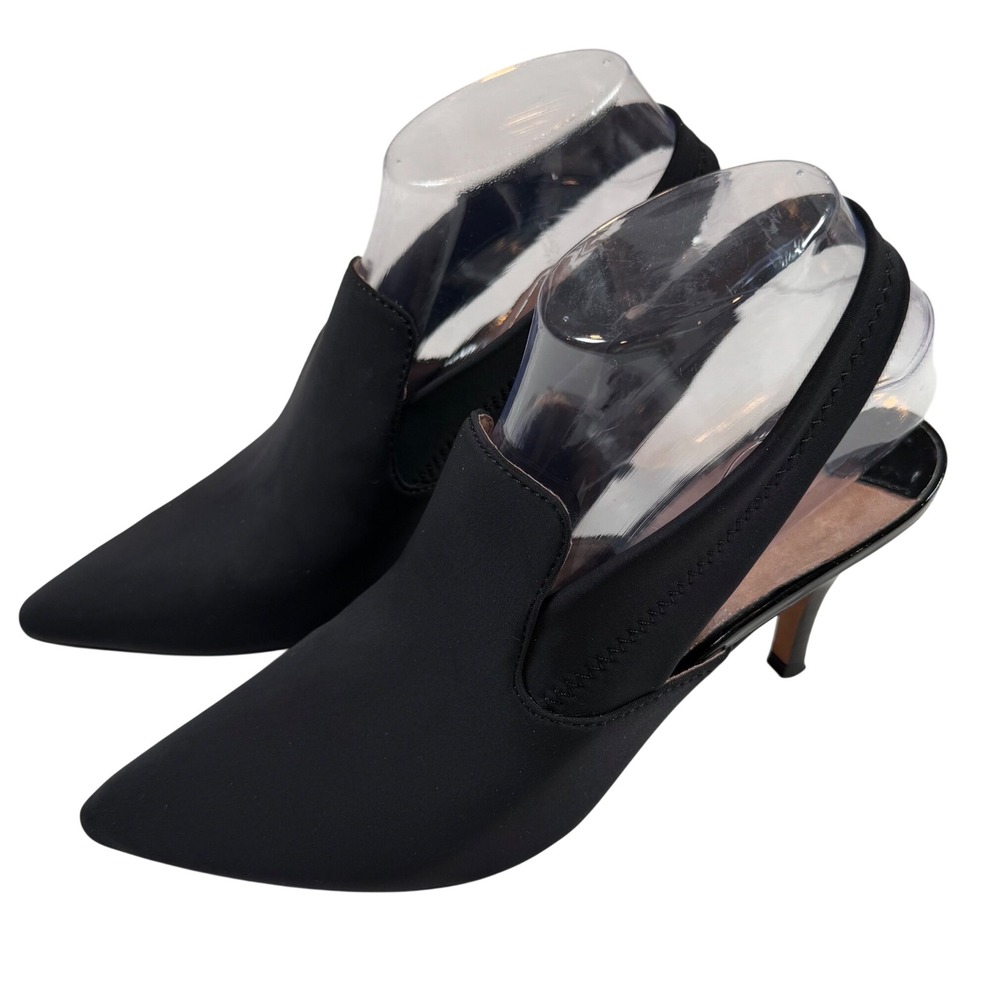 Donald J Pliner Time2 Black Crepe Fabric Slingback Pointed Toe Pumps Heels Sz 7